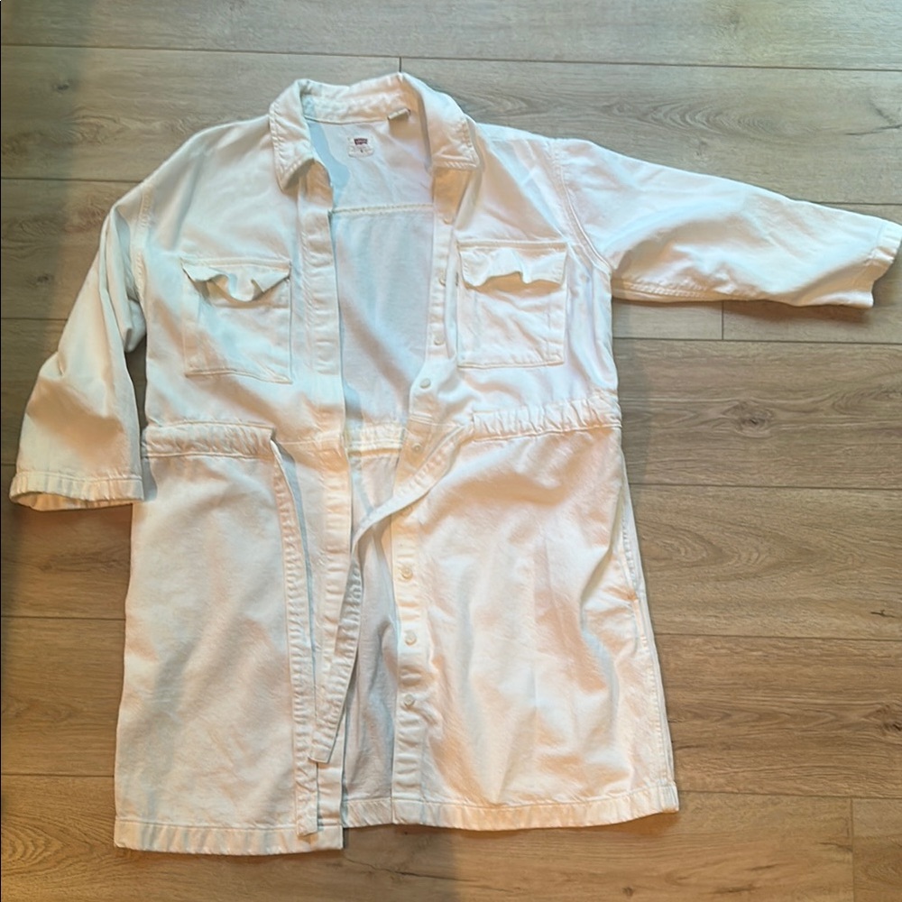 Levi's Cream Denim Button-Up Utility Dress with pockets